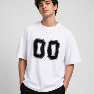 Premium Oversized White Tee – Black 00 Design Casual Fashion