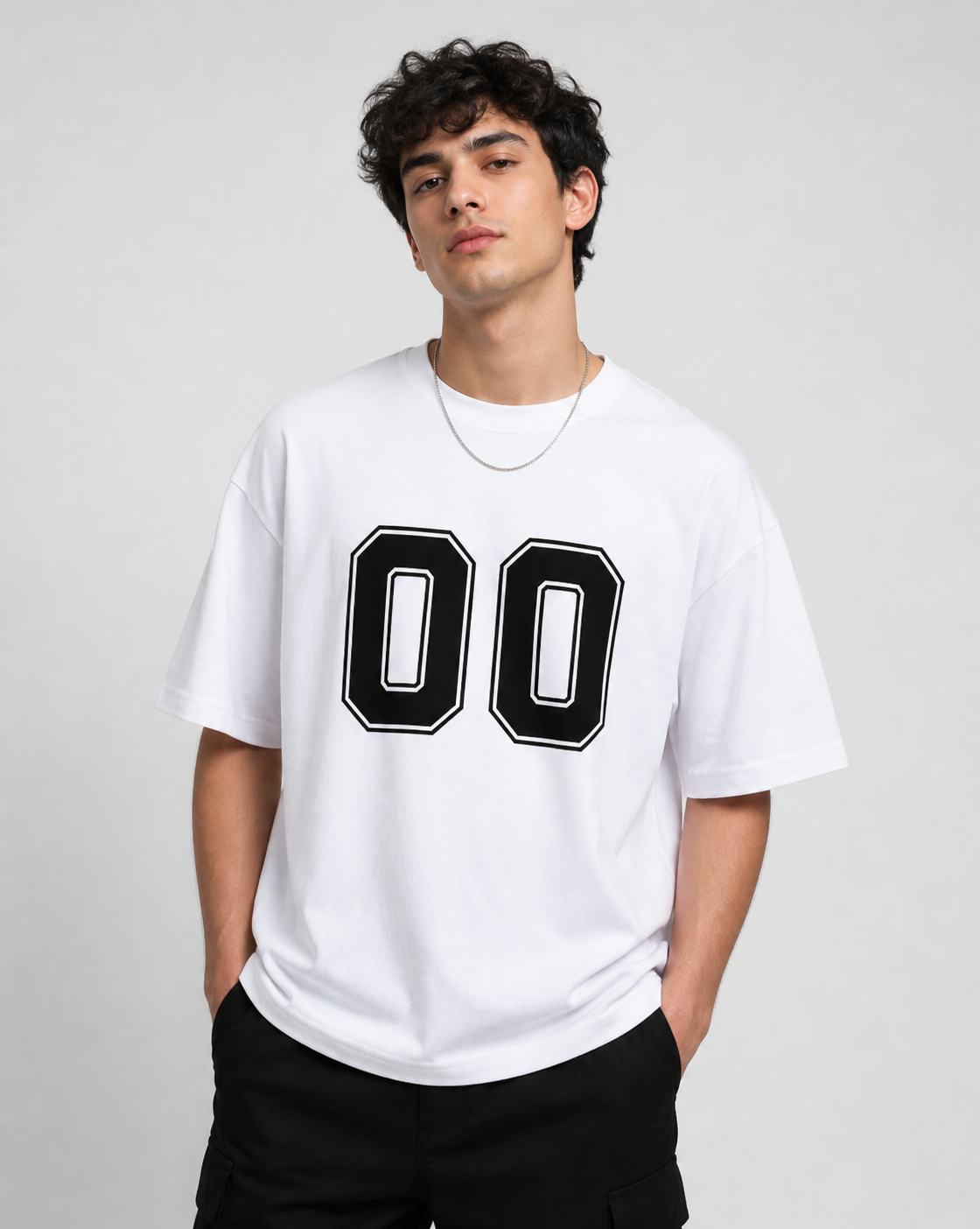 Premium Oversized White Tee – Black 00 Design Casual Fashion